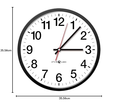 Pyramid Time Systems - Analog Wall Clock [ Q12210 ] – 12-Hour Face, 14 Inch Modern Battery Operated Wall Clock, Black Bezel, White Dial – Perfect for Home, School, Office, Factory or Warehouse