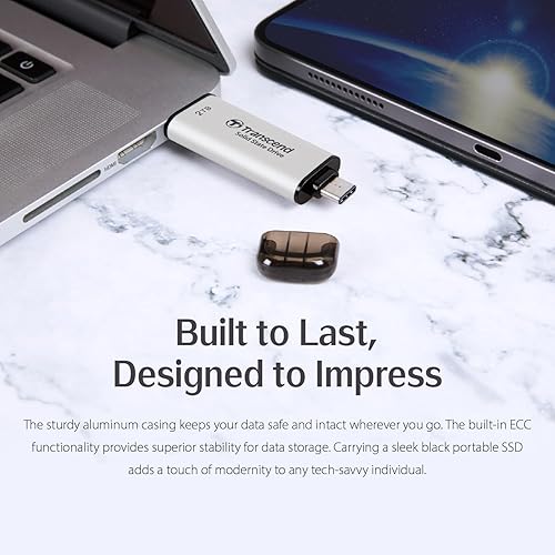 Transcend 2TB ESD310S, External Solild State Drive, Portable SSD, Compatible w/iPhone 4K ProRes, Up to 1050 MB/s,2-in-1 Design, Type A and C, Silver - TS2TESD310S 2TB Silver