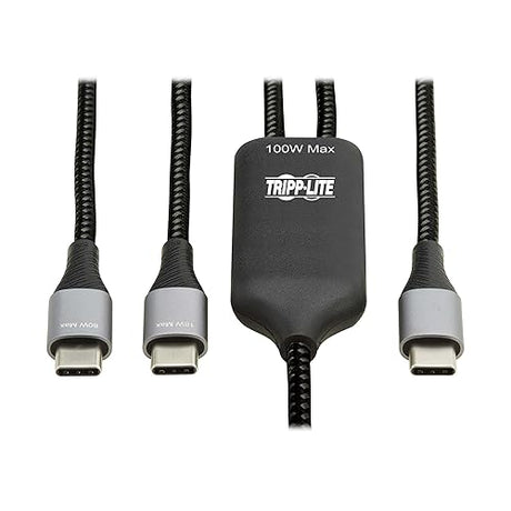 Tripp Lite Dual USB-C Multi-Charging Cable/Splitter, 6 Foot / 1.8 Meter Length, 100W PD Charging, 480 Mbps Data Transfer, Male-to-2x Male, 3-Year Warranty (U420P-2X6-100W)