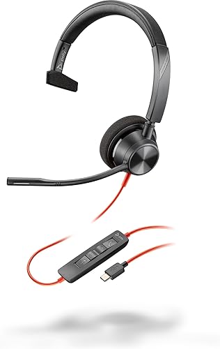 Poly Blackwire 3310 Monaural USB-C Headset +USBC/A Adapter