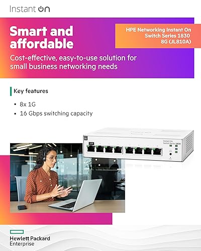 Aruba Instant On 1830 8-Port Gb Smart Switch | Fanless | US Cord (JL810A#ABA)