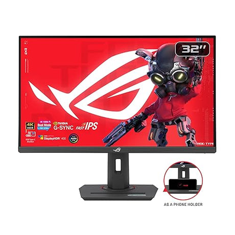 ASUS ROG Strix 32” 4K HDR Gaming Monitor (XG32UCG) – 3840x2160, Dual Mode (4K 160Hz/FHD 320Hz), 0.3ms, Fast IPS, Extreme Low Motion Blur Sync, USB-C, G-SYNC Compatible, Tripod Socket, 3 yr Warranty