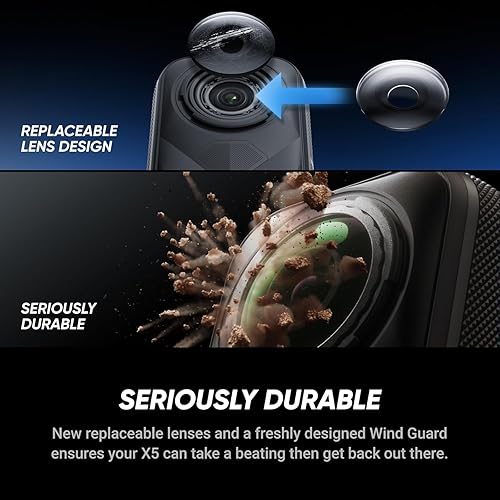 Insta360 X5 - Waterproof 360 Action Camera with 1/1.28 Sensors, 8K 360 HDR Video, 72MP Photo, 4K60fps Single-Lens, Enhanced Low Light Performance, User-Replaceable Upgraded Lenses, 2.5 Touchscreen