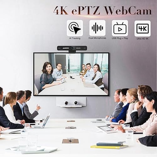 QOMO 4K Webcam ePTZ Conference Camera with Microphone, Ai Face Tracking,120°FOV Computer Camera,USB Plug and Play Webcam for Mac/PC/Laptop, Zoom/Skype/Facetime/Google Meet/Video Conferencing