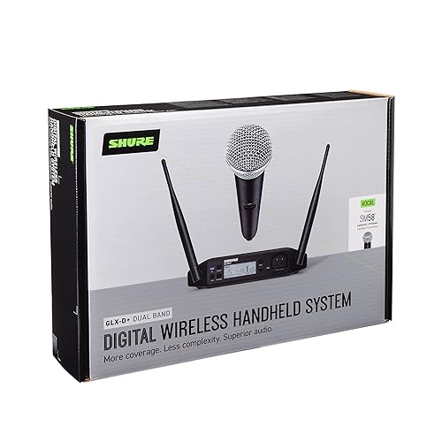 Shure GLXD24+/SM58 Dual Band Pro Digital Wireless Microphone System for Church, Karaoke, Vocals - 12-Hour Battery Life, 30m Range | SM58 Handheld Vocal Mic, Single Channel Receiver Standard SM58 Dual Band