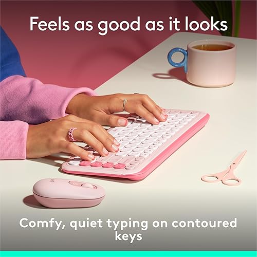 Logitech POP ICON Keys Wireless Bluetooth Keyboard, Comfortable Typing, Programmable Keys, Easy-Switch Between up to 3 Devices, for Laptop, Tablet, PC – Rose and Off-White Keyboard Rose