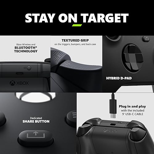 Xbox Core Wireless Gaming Controller + USB-C Cable – Carbon Black – Series X|S, One, Windows PC, Android, and iOS - Controller + USB C Cable Edition