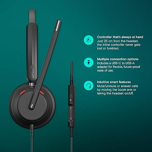 EPOS Impact 730 Mono Wired USB C and USB A Headset with Noise-Canceling Mic, in-Line Controls, High-Performance Audio, Comfortable Fit for Business Calls, Work from Home & Office Use
