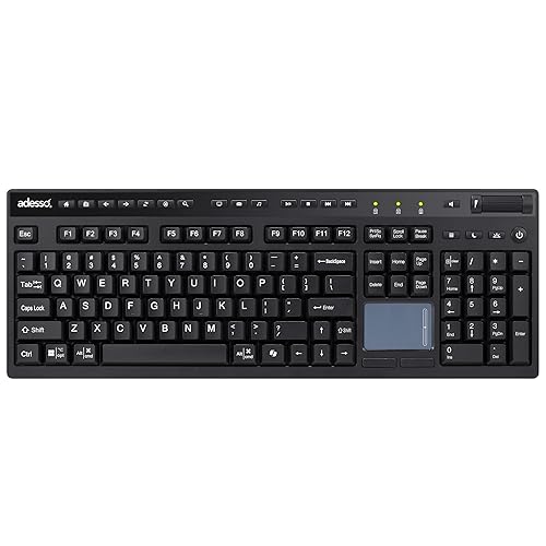 Adesso WKB-4450UB Wireless Keyboard with 104 Key Touchpad and Multi-OS USB Receiver Compatible with MacOS and Multimedia Hot Keys Volume Control with Scroll Wheel