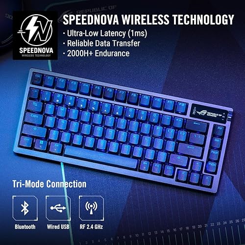 ASUS ROG Azoth 75 Wireless DIY Custom Gaming Keyboard, OLED display, Gasket-Mount, Three-Layer Dampening, Hot-Swappable Pre-lubed ROG NX Snow Switches & Keyboard Stabilizers, PBT Keycaps, RGB