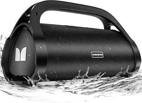 Monster Adventurer Max Boombox Bluetooth Speaker, IPX7 Waterproof Outdoor Speakers with Double Subwoofer, 100W Stereo Sound and Rich Bass, Wireless Speakers for Home, Party, Beach