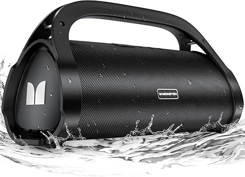Monster Adventurer Max Boombox Bluetooth Speaker, IPX7 Waterproof Outdoor Speakers with Double Subwoofer, 100W Stereo Sound and Rich Bass, Wireless Speakers for Home, Party, Beach