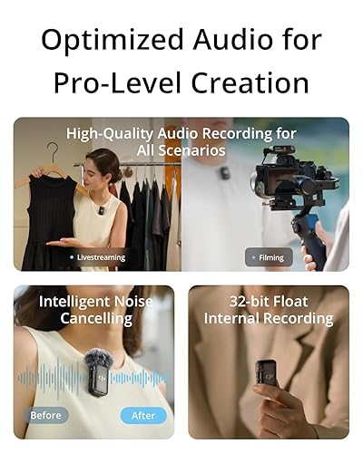 DJI Mic 2 (2 TX + 1 RX + Charging Case), Wireless Lavalier Microphone, Intelligent Noise Cancelling, 32-bit Float Internal Recording, 820 ft.(250m) Range, Microphone for iPhone, Android, Camera