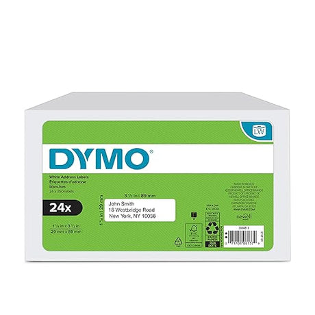 DYMO Authentic LW Mailing Address Labels, DYMO Labels for LabelWriter Label Printers, White, 1-1/8" x 3-1/2", 24 Rolls of 350 (8400 Total) 24 Rolls Address Labels