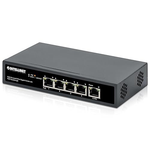 Intellinet PoE++ Powered 5 Port Gigabit Ethernet Switch with PoE Passthrough - 65W Power Budget via AC Power & 95W Power Budget via POE PD, 30W per Port, Fanless & Quiet–3 Yr Mfg Warranty-561808