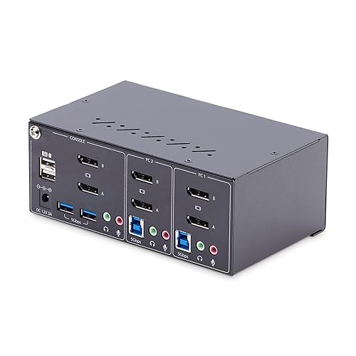 StarTech.com 2-Port Dual-Monitor DisplayPort KVM Switch, 4K 60Hz, 2X USB 5Gbps Hub Ports, 2X USB 2.0 HID Ports, Hotkey and Push-Button Switching, TAA Compliant (P2DD46A2-KVM-SWITCH)