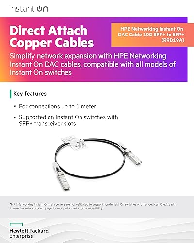 HPE Networking Instant On 10G SFP+ to SFP+ Direct Attach Copper (DAC) Cable for Connections Up to 1 Meter (R9D19A)