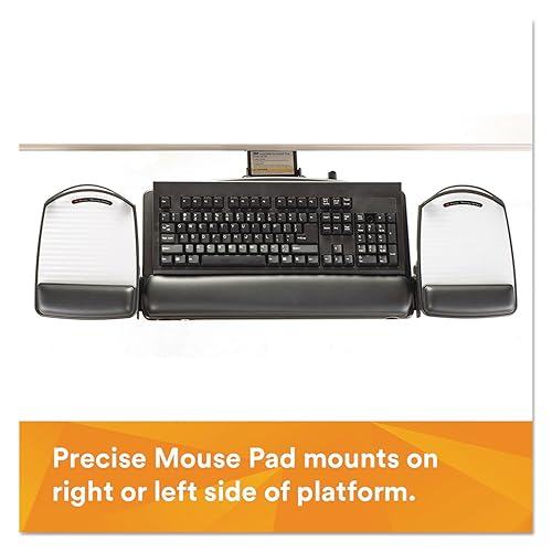 3M Keyboard Tray with Adjustable Keyboard and Mouse Platforms, Turn Knob to Adjust Height and Tilt, Swivels and Stores Under Desk, Gel Wrist Rest and Precise Mouse Pad, 17.75 Track, Black (AKT80LE) Knob Adjust
