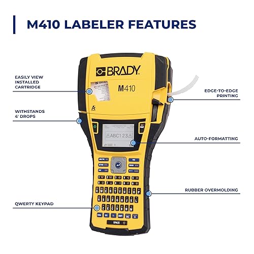 Brady M410 Handheld Portable Label Printer Kit with Carrying Case, Label Cartridge, Rechargeable Battery and Charger, 11.5 H x 6 W x 3.5 H M410-KIT Printer Kit