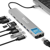 Plugable USB C Hub Multiport Adapter: 9-in-1 with 140W PD Charging, 4K 60Hz HDMI, 10Gbps Data Transfer, Gigabit Ethernet, SD for USBC, USB4, Thunderbolt MacBook, Windows, Chromebook (USBC-9IN1E)