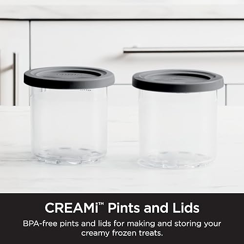 Ninja XSKPNTLD2C, Pints and Lids for CREAMi Ice Cream Maker, 2 Pack, Clear/Grey (Canadian Version)