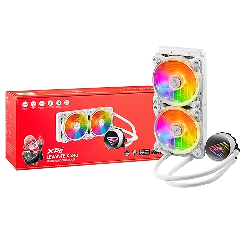 XPG Levante X 240 White All-in-One ARGB CPU Liquid Cooler - 4.72 Maximum Fan Diameter -2000 RPM - Fluid Dynamic Bearing - 4-Pin PWM(LEVANTEX240-BKCWW)