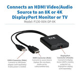 Tripp Lite 8K Male-to-Female HDMI to DisplayPort Adapter Video Converter, Active Converter, 8K@30Hz, 1-Foot Cable, 7.1 Channel Audio, No Software Needed, 3-Year Warranty (P130-06N-DP-8K)