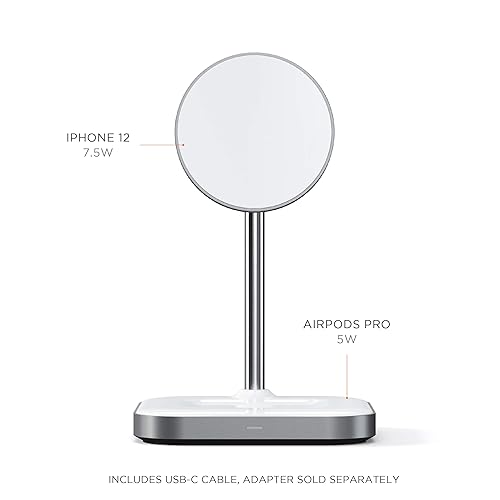 Satechi Aluminum 2-in-1 Magnetic Wireless Charging Stand, for iPhone 17/16/15/14/13/12 Series, AirPods Pro 3/2/1, AirPods 4/3