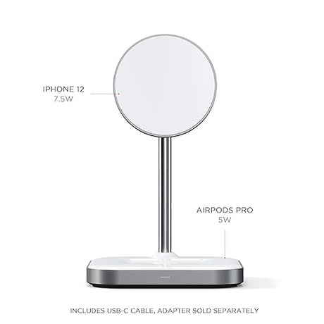 Satechi Aluminum 2-in-1 Magnetic Wireless Charging Stand, for iPhone 17/16/15/14/13/12 Series, AirPods Pro 3/2/1, AirPods 4/3