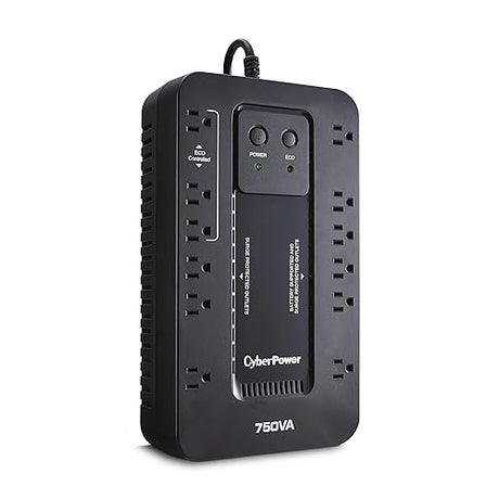 CyberPower EC750G Ecologic Battery Backup & Surge Protector UPS System, 750VA/450W, 12 Outlets, ECO Mode, Compact Uninterruptible Power Supply