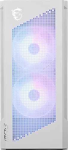 MSI MPG Velox 300R Airflow PZ White - Mid-Tower Gaming PC Case - Tempered Glass Side Panel - 3 x 120mm ARGB Fans - Liquid Cooling Support up to 360mm Radiator - Mesh Panel for Optimized Airflow