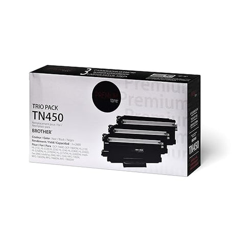 Premium Tone 3-Pack Replacement for Brother TN450 TN-450 - Black Toner