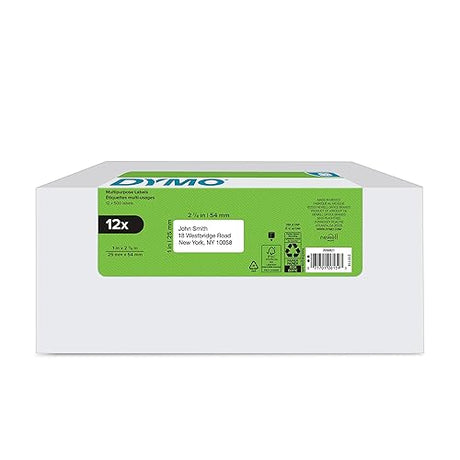 DYMO Authentic LabelWriter Multi-Purpose Labels for LabelWriter Label Printers, White, 1'' x 2-1/8'' (30336), 12 Rolls of 500 12 Rolls of 500 Multipurpose Standard Packaging