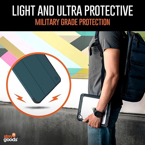 STM Dux Ultra Case for iPad A16/10th Gen – Rugged MIL-SPEC Drop Protection, Snap Magnetic Stand, Pencil & Crayon Storage, Clear Back, Auto Sleep/Wake – Black