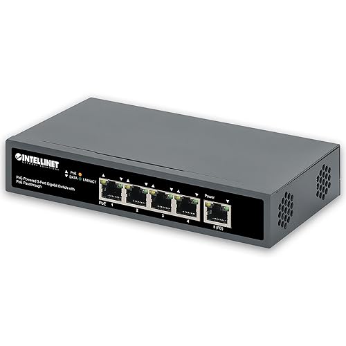 Intellinet PoE++ Powered 5 Port Gigabit Ethernet Switch with PoE Passthrough - 65W Power Budget via AC Power & 95W Power Budget via POE PD, 30W per Port, Fanless & Quiet–3 Yr Mfg Warranty-561808