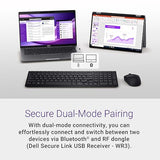 Dell MS355 Silent Mouse - Programmable scroll wheel, Secure dual-mode connectivity, Adjustable DPI, Adjustable polling rate upto 250Hz, Ambidextrous, Low battery LED indicator, 3-Year warranty - Black