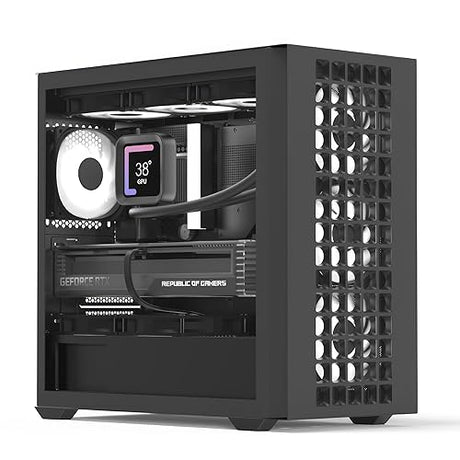 AeroCool D302A Mini Tower Case, 360mm Radiator Support, 11 Fan Slots, 410mm GPU, Backward-Facing m-ATX/Mini-ITX Motherboard, USB Type-C, Magnetic Dust Filter, Mesh Front Panel, Compact Build, Black