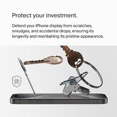 Belkin ScreenForce UltraGlass 2 Treated iPhone 15 Pro Screen Protector - Scratch-Resistant, 9H Hardness Tested Glass w/Slim Design - Includes Easy Align Tray for Bubble-Free Application