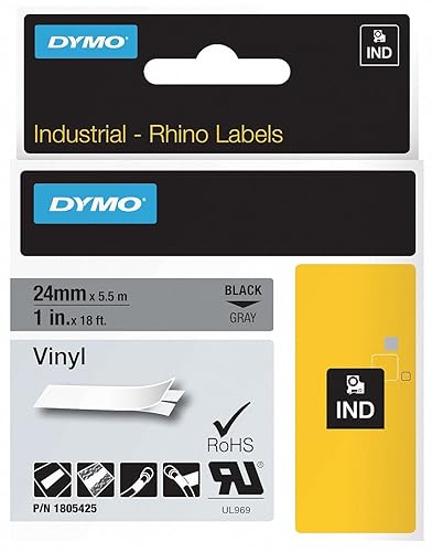 Dymo Rhino Tape Vinyl Label Cassette, 1-Inch 24mm, Gray (1805425)