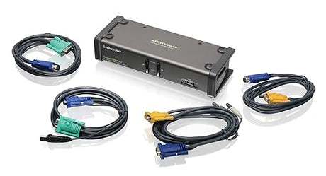 IOGEAR 2-Port Dual View KVM Switch with Audio and USB Peripheral Sharing, w/Full Set of Cables, (GCS1742 TAA Compliant)