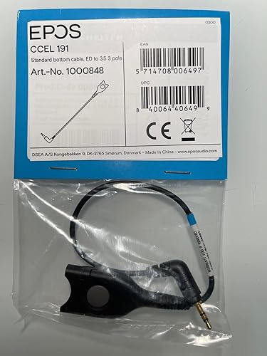 EPOS CCEL 191 Cord Part# 1000848 - Formerly Sennheiser 009887 Standard Bottom Cable, ED to 3.5 3 Pole
