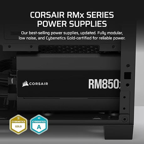 CORSAIR RM850x Fully Modular Low-Noise ATX Power Supply – ATX 3.1 Compliant – PCIe 5.1 Support – Cybenetics Gold Efficiency – Native 12V-2x6 Connector – Black RMx (2024) 850 Watts Black