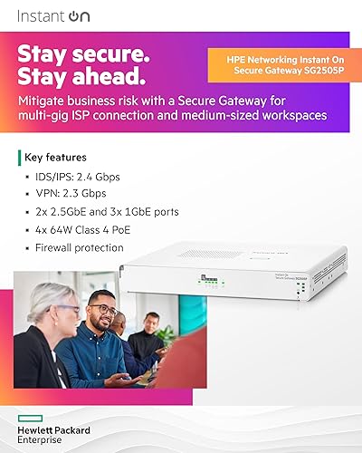 HPE Networking Instant On Secure Gateway SG2505P 5-Port 2.5G Smart-Managed Gateway with PoE, 2X 2.5GBase-T, 3X 1GBase-T, 60W PoE Class 4, US Cord (S0G34A#ABA)