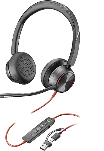 HP Poly Blackwire 8225 Stereo USB-C Headset +USB-C/A Adapter