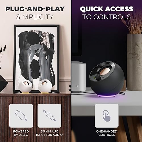 Creative Pebble SE Minimalist 2.0 USB-C Powered PC Speakers with RGB Lighting?, 3.5 mm AUX-in, Up to 4.4W RMS Power for Computers and Laptops (Black)