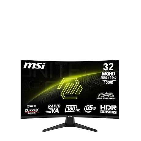 MSI MAG 325CQF 32-inch 2560 x 1440 (QHD) Gaming Monitor, 180Hz, Adaptive-Synch, HDMI, DisplayPort, VESA Mountable, Tilt, Height Adjustable, Speaker, 0.5ms, Black