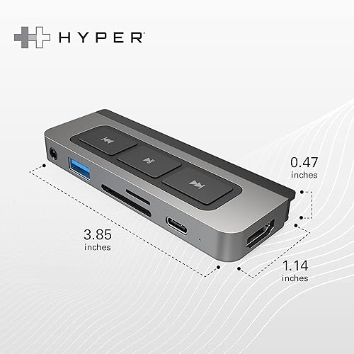 HyperDrive USB C Hub with iPad Media Player Shortcut Buttons, includes HDMI 4K60Hz, USB-C 5Gbps, USB-A 5Gbps, MicroSD/SD Card Reader, 3.5mm Headphone Jack , Endless Entertainment for iPad Pro Air Mini