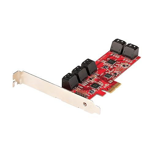 StarTech.com SATA PCIe Card - 10 Port PCIe SATA Expansion Card - 6Gbps - Low/Full Profile - Stacked SATA Connectors - ASM1062 Non-Raid - PCI Express to SATA Converter/Adapter (10P6G-PCIE-SATA-CARD) Non-RAID 10 Port