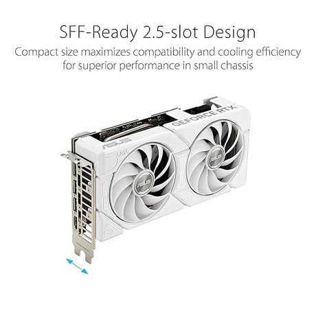 ASUS Dual GeForce RTX™ 4060 EVO White OC Edition 8GB GDDR6 (PCIe 4.0, 8GB GDDR6, DLSS 3, HDMI 2.1a, DisplayPort 1.4a, Axial-tech Fan Design, 0dB Technology, Dual BIOS, Auto-Extreme Tech) Dual Fans RTX4060|OC|White|EVO