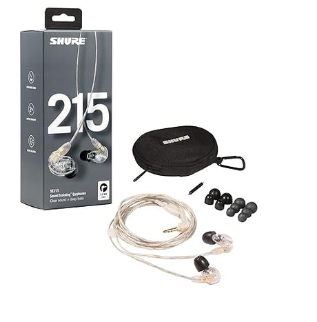 Shure SE215 PRO Wired Earbuds -Professional Sound Isolating Earphones, Clear Sound & Deep Bass, Single Dynamic MicroDriver, Secure Fit In Ear Monitor, plus Carrying Case & Fit Kit - Clear (SE215-CL)
